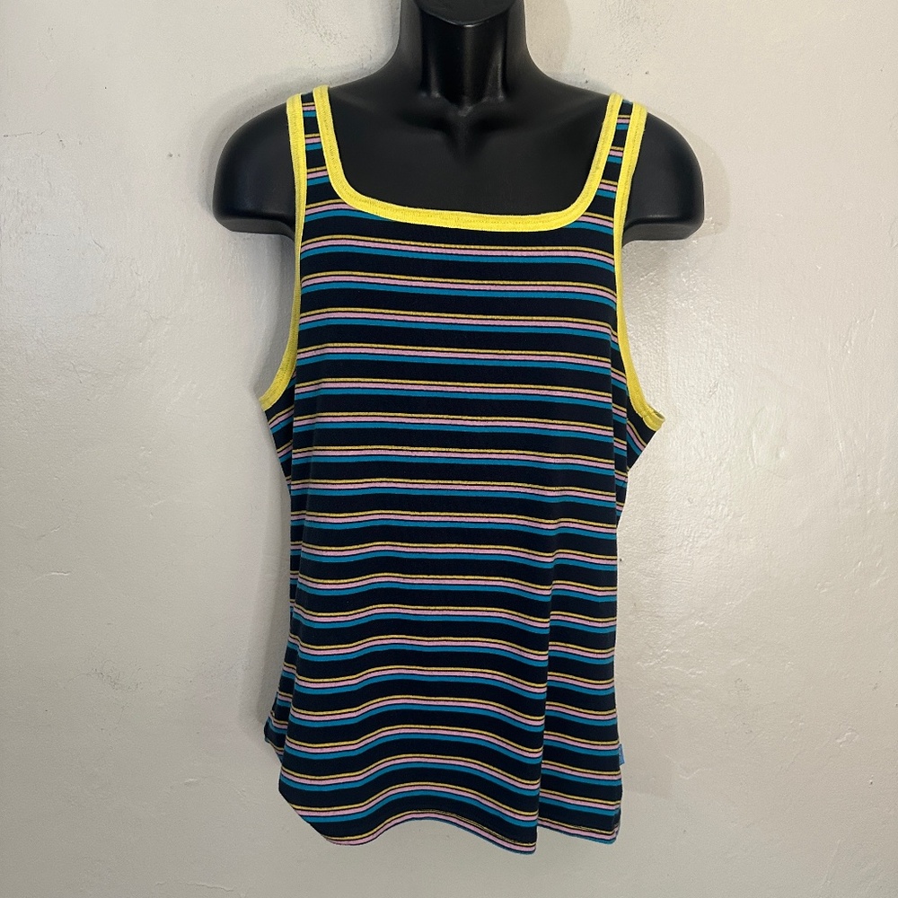 Liquid Men Striped Tank Top Large Gently worn 100% cotton 19.5" armpit to armpit